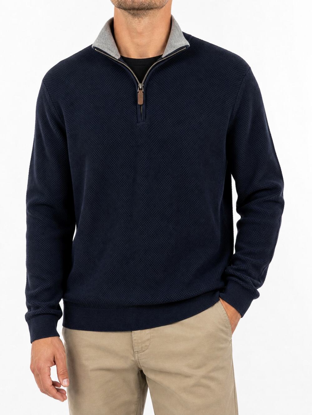 Magaschoni Mens Navy 100% Cotton Quarter Zip Sweater XL Country Club Golf Preppy